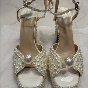 Elegant Pearl-Embellished White Heels